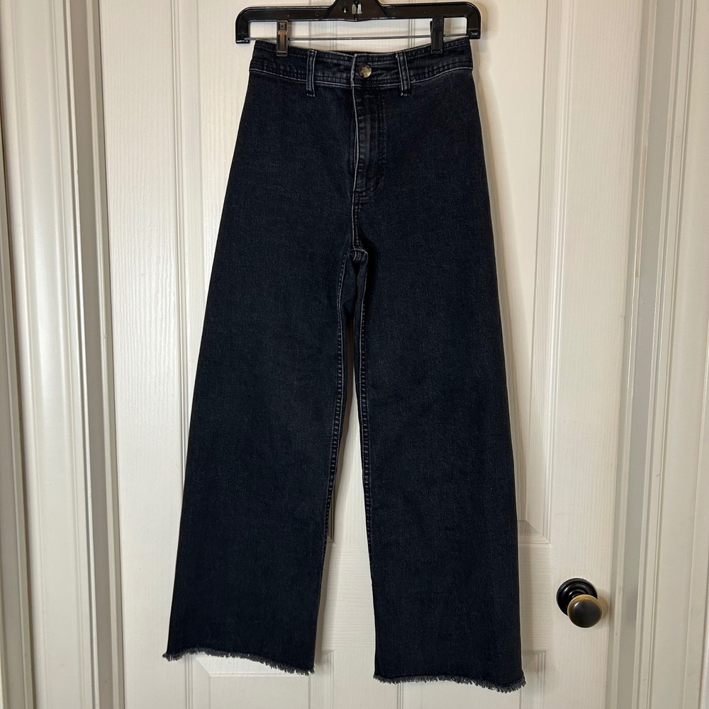 Billabong Womens Black Wide Leg Cropped Denim Jeans Frayed‎ Hem Size 26